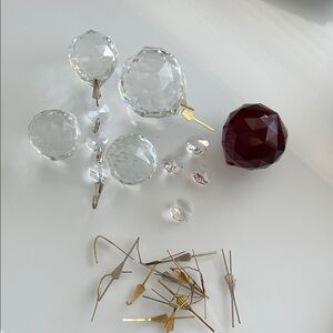 Faceted Crystal Prism Drops with Red Accent Sphere Swarovski